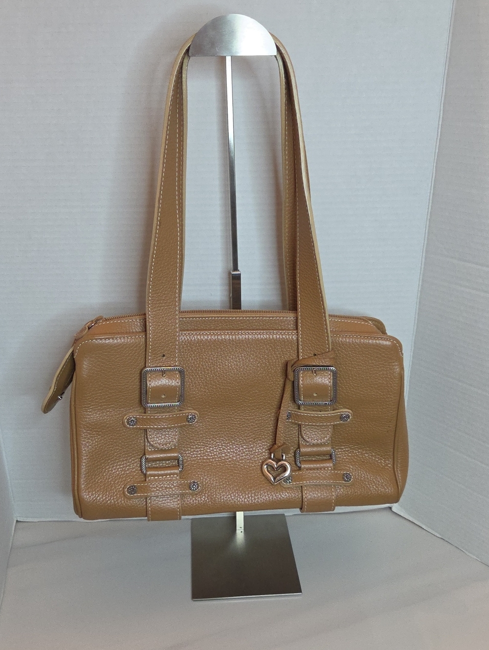 Brighton Tan Pebbled Leather Shoulder Bag with Heart Charm